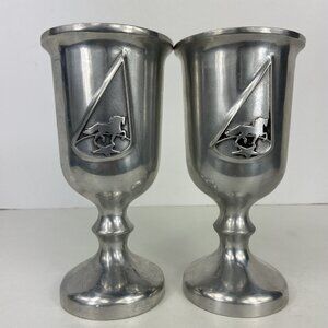 Set of 2 Vtg Pewtarex Pewter 7.25” Goblets Chalice Wine Water Horse Renaissance